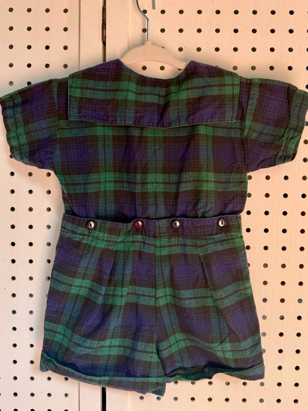 Vintage Hartstrings 12M Black Watch Plaid Bobby Suit Button On Romper - Picture 5 of 5
